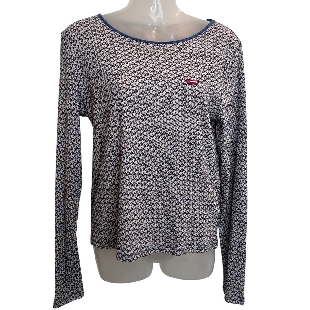 Levi's Classic Pullover Geo Rib Knit Long Sleeve T-Shirt Thermal Top Blue Large